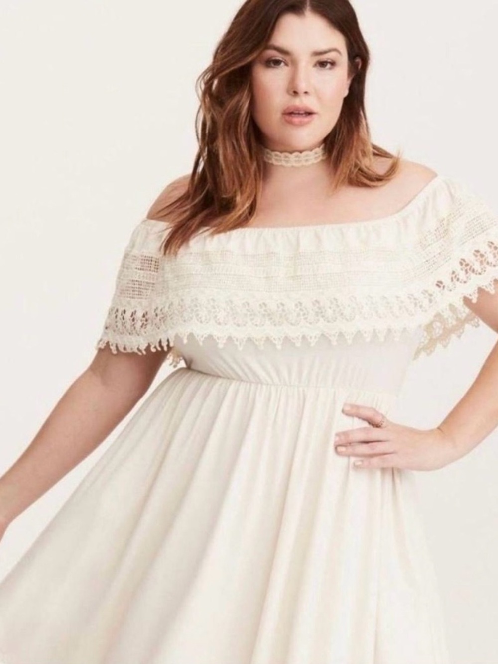 torrid Cream Off-Shoulder Crochet dress